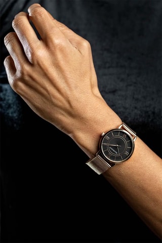 Reloj de cuarzo de acero y chapado en ion de oro rosa Calau - Rosa dorado y negro - Walter Bach