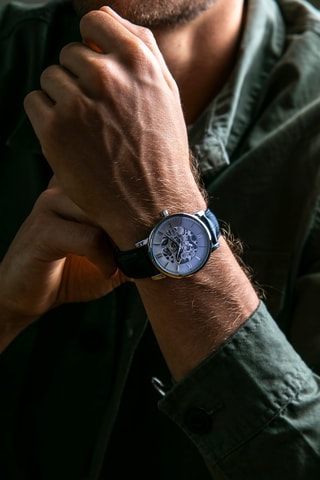 Reloj automático de piel - Negro 