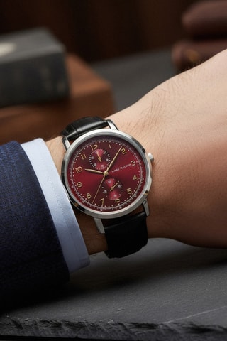 Reloj de cuarzo de piel - Negro y plateado