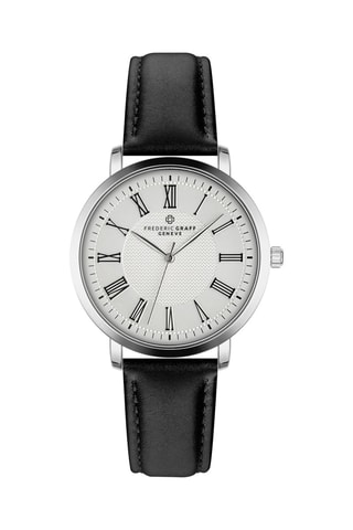 Reloj de cuarzo de piel - Negro y plateado