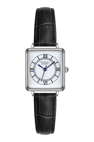 Reloj de cuarzo de piel - Negro y plateado - Frederic Graff