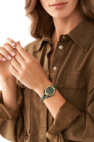 Montre à quartz en cuir - Vert et doré