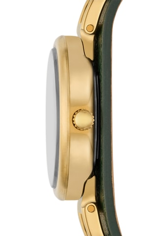 Montre à quartz en cuir - Vert et doré