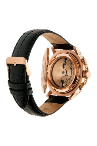 Orologio automatico in pelle Aura - Nero e dorato rosa