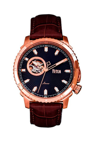 Orologio automatico in pelle - Marrone e dorato rosa