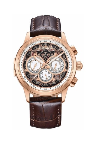 Orologio automatico in pelle Apostle - Marrone e dorato rosa