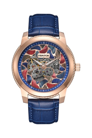 Orologio automatico in pelle Emmanuel - Blu e dorato rosa