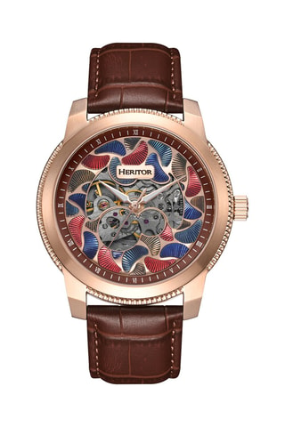 Orologio automatico in pelle Emmanuel - Marrone e dorato rosa