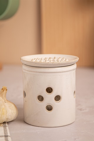 Pot à ail en grès - 9,2 x 9,2 x 10 cm