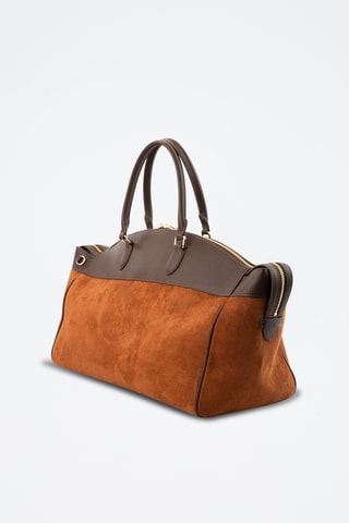 Bolsa de viaje de nobuk y piel Nay - 46 cm - Camel y topo