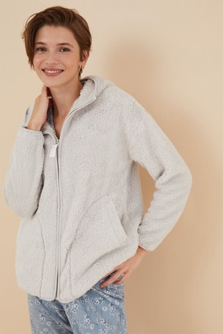 Felpa in pile con cappuccio - Grigio