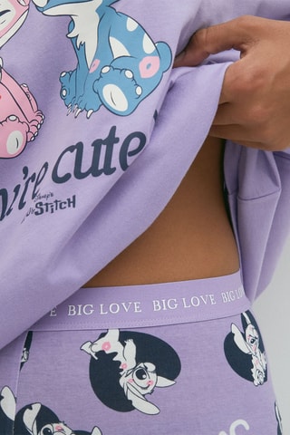 Leggings em algodão biológico Sticht Lilo e Stitch Disney Kisstitchiz Malva