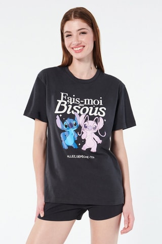T-shirt Stitch e Angel Lilo e Stitch Disney - Preto