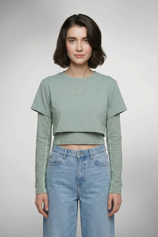 Crop top trompe-l'œil Kaira - Vert d’eau
