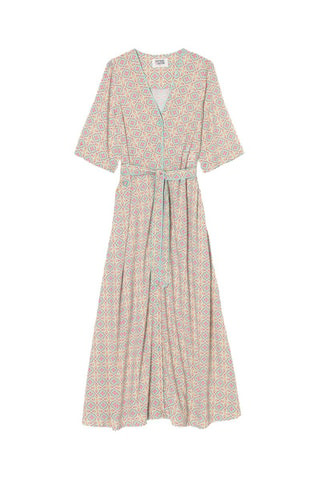 Vestido camisero Telma - Amarillo y rosa