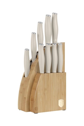 Bloque de bambú de 9 piezas de acero inoxidable Matt Cream