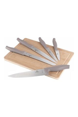 Juego de 5 cuchillos con tabla de bambú Taupe Collection