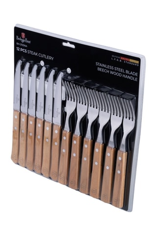 Cubertería de acero inoxidable y madera Steak - 12 piezas
