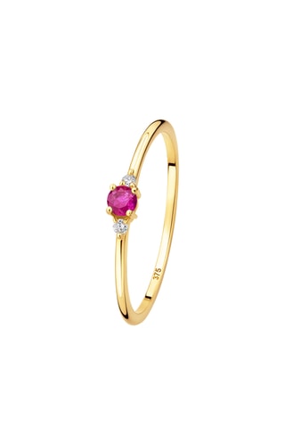 Anillo - Oro amarillo, diamantes y rubí