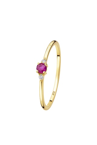 Anillo - Oro amarillo, diamantes y rubí