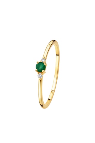 Anillo - Oro amarillo, diamantes y esmeralda