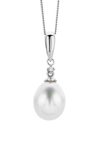 Collar - Oro blanco, diamante y perla cultivada de agua dulce
