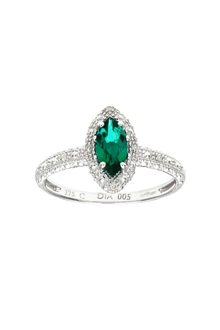 Anillo - Oro blanco, diamantes y esmeralda
