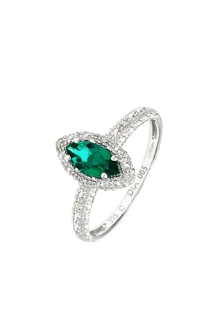 Anillo - Oro blanco, diamantes y esmeralda