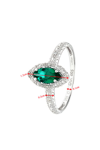 Anillo - Oro blanco, diamantes y esmeralda