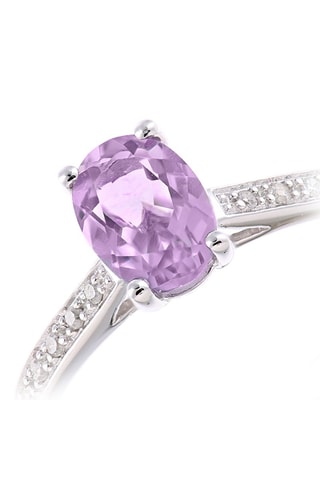 Anillo Oro blanco, diamantes y amatista