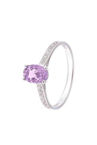 Anillo Oro blanco, diamantes y amatista