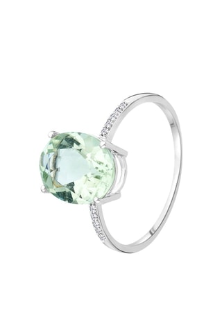 Anillo Oro blanco, diamantes y amatista