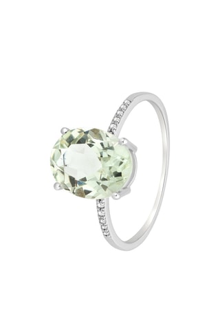 Anillo Oro blanco, diamantes y amatista