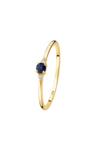 Anillo - Oro amarillo, diamantes y zafiro
