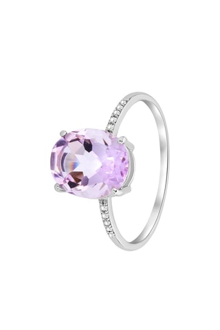 Anillo Oro blanco, amatista y diamantes