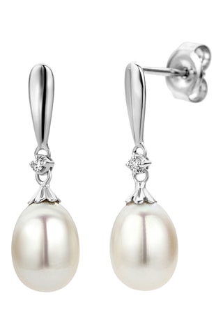 Pendientes - Oro blanco, diamantes y perlas cultivadas de agua dulce