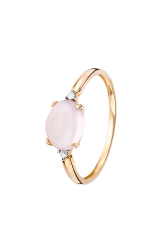 Anillo Oro rosa, diamantes y cuarzo rosa