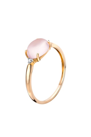 Anillo Oro rosa, diamantes y cuarzo rosa