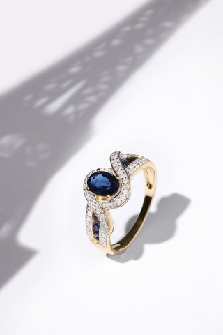 Bague Romblon - Geelgoud, Diamanten en Saffieren