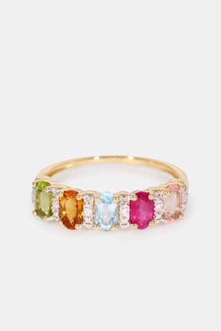 Bague Florentine - Or jaune, diamants, péridot, citrine, topaze, rubis et quartz rose