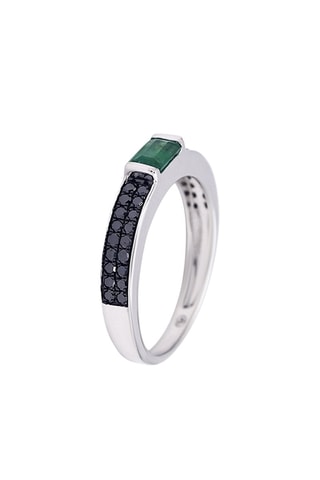 Bague - Or blanc, émeraude et diamants