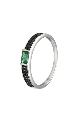 Bague - Or blanc, émeraude et diamants