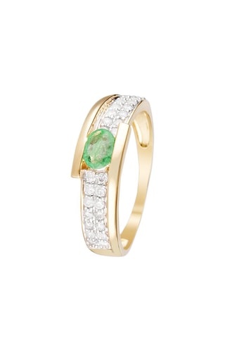 Bague - Or jaune, diamants et émeraude
