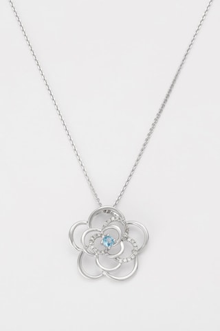 Pendentif Fleur sublime - Or blanc, diamants et topaze