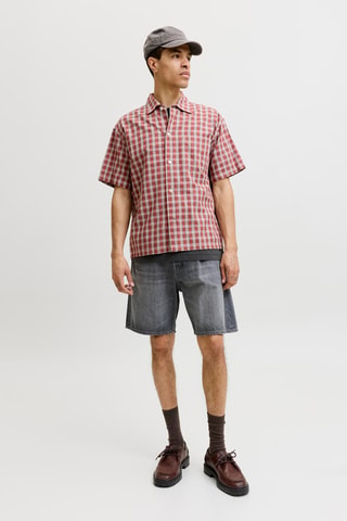 Short relaxed en jean taille haute - Gris