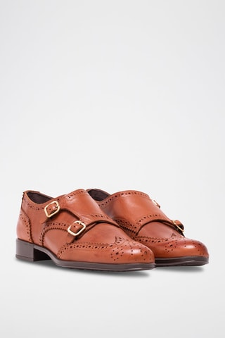 Derbies em couro Camel - Castanho