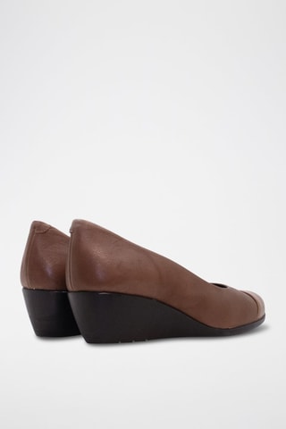 Sabrinas com cunha em couro - Camel - Camel