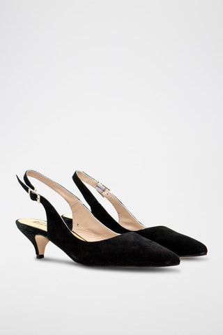 Sapatos de salto slingback em nobuck - Preto - Preto