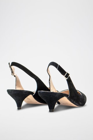 Sapatos de salto slingback em nobuck - Preto - Preto