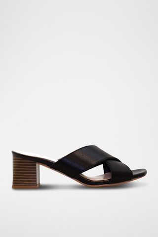Mules de salto em couro - Preto